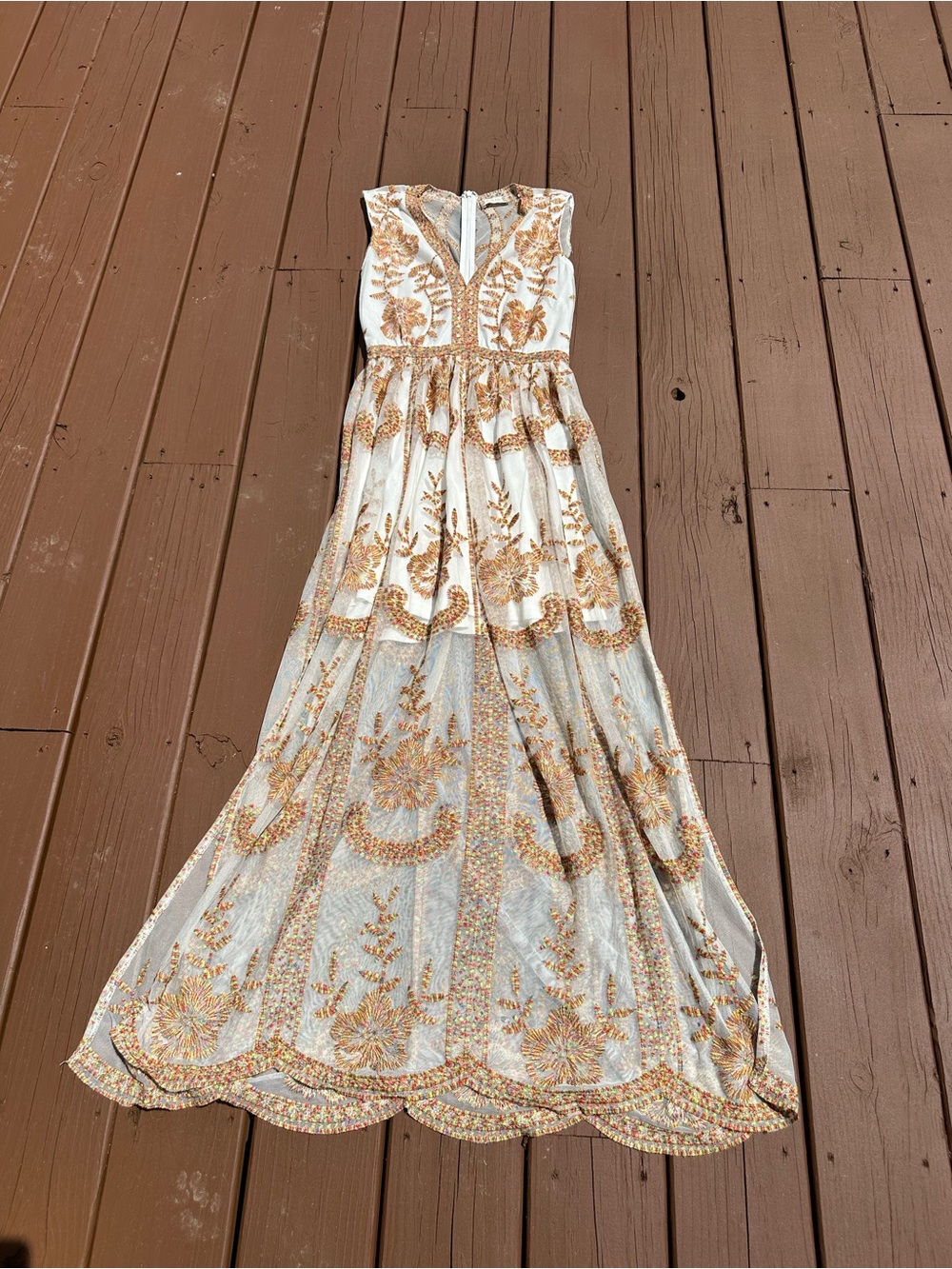 Altar'd State Ivory Maxi Dress with Embroidery